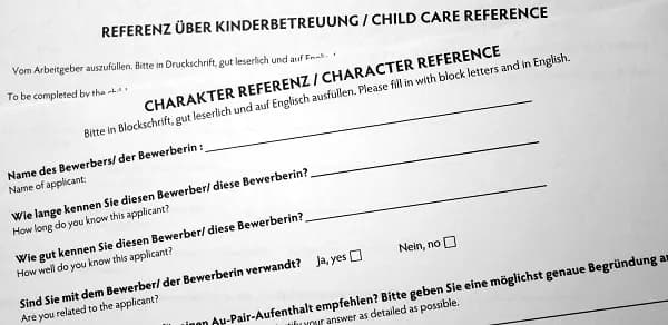 Kinderbetreuungsreferenz und Charakterreferenz für Au-pairs
