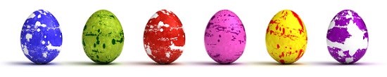6 Ostereier in verschiedenen Farben